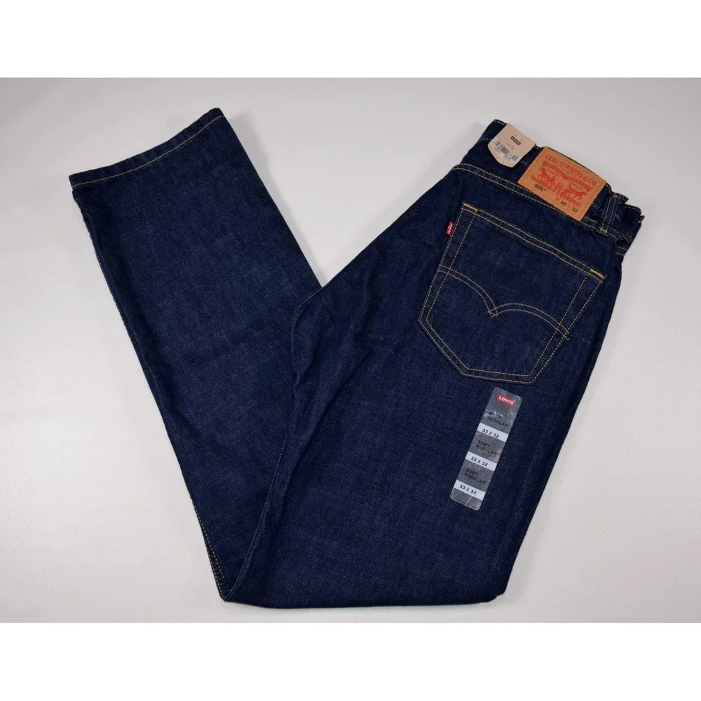 Levi's  505 Denim Blue Jeans Men's 33 x 32 (fits 32x31) Dark Wash Nwts Irregular